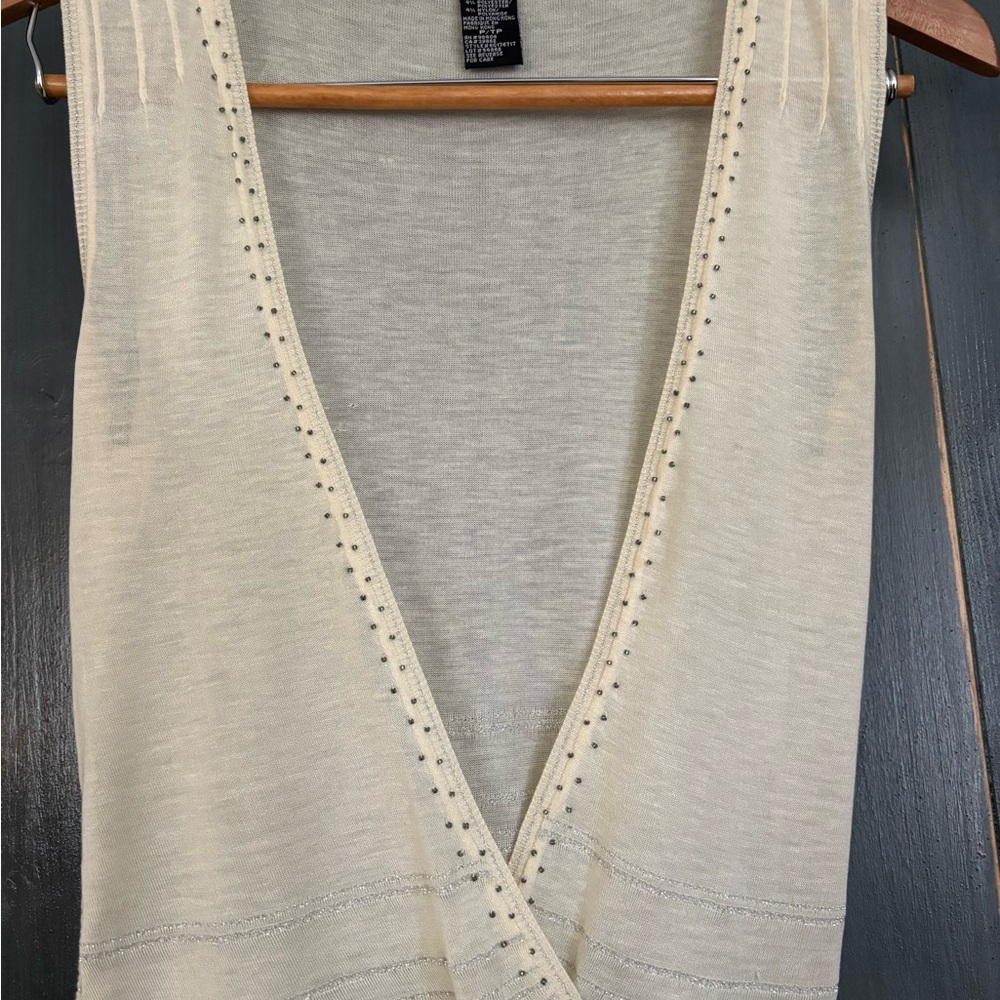Theory Cream Deep V-Neck Sleeveless Knit Camisole - Picture 3 of 5